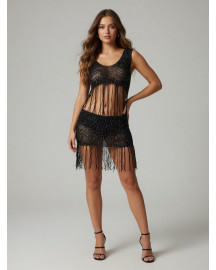 Сітчастий топ з бахромою та стразами Black Sparkle Fringe (one size)