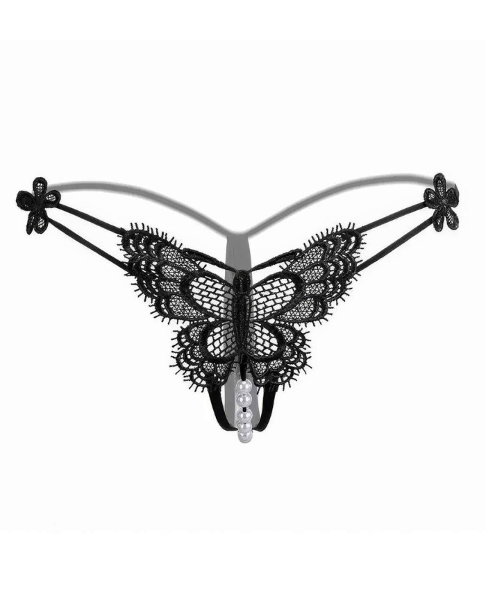 Мереживні трусики стрінги метелик з намистинами та доступом